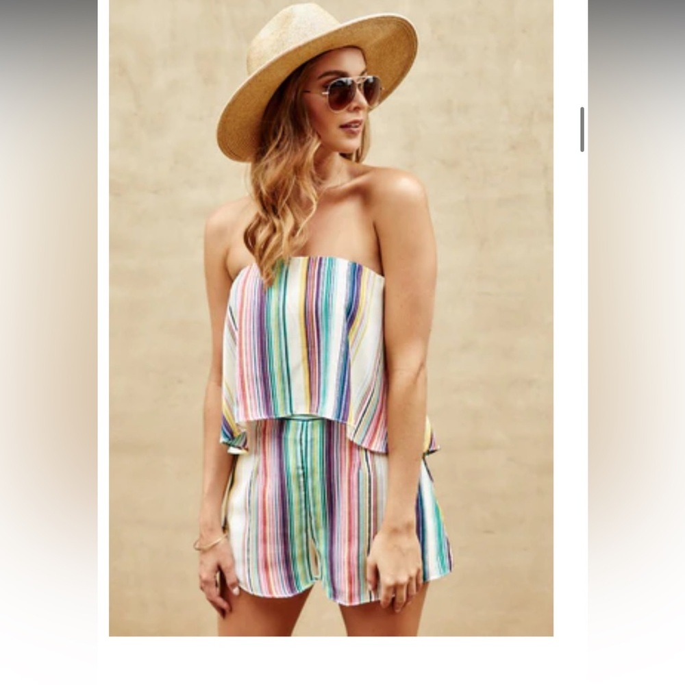 DO+BE Women’s Strapless Multicolor Striped Romper, size Large
